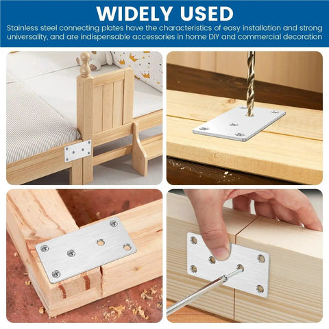 Heavy Duty 20 Pack Stainless Steel Mending Plates For Wood With Screws and Beefy Flat Brackets for Quick DIY Furniture Repair used on wood joints.