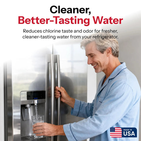 Man using Budget Friendly Replacement Refrigerator Water Filter For LG 5231JA2006A NSF 42 Certified Made In The USA OEM Alternative