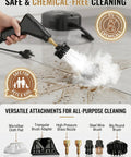 Heavy Duty Handheld Steam Cleaner With 2500W Power And 4.5 Bar Pressure cleaning surface with brush attachment.
