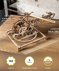 Mini Helicopter 3D Puzzle Kit For Hobbyists And Aviation Fans With Realistic Rotors And Cockpit, Adjustable Searchlight, Retractable Wheels, Landing Skids And Helipad, DIY Hands On Mechanical Aviation Toy, wooden model with dimensions