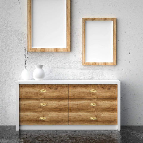 Dresser with 5 Pack 3 Inch Center To Center Light Brass Bin Cup Pulls Brushed Gold Zinc Alloy Cabinet And Drawer Pulls For Dresser Closet Doors Furniture Durable Rust Resistant Hardware installed