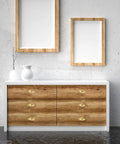 15 Pack Dope Modern Cabinet Hardware Pulls, Sleek Light Brass Cup Pulls for Dresser Drawers, 3 Inch Hole Centers, 3.7 Inch Overall Length on wooden dresser in modern room setting, highlighting their zinc alloy material and rust resistance.