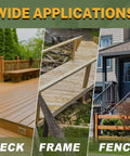 Outdoor Decking Screws One And A Half Inch Wood Screws Number Eight Three Hundred Piece Set, Rust Resistant Black Epoxy Coated shown for deck, frame, and fence applications.