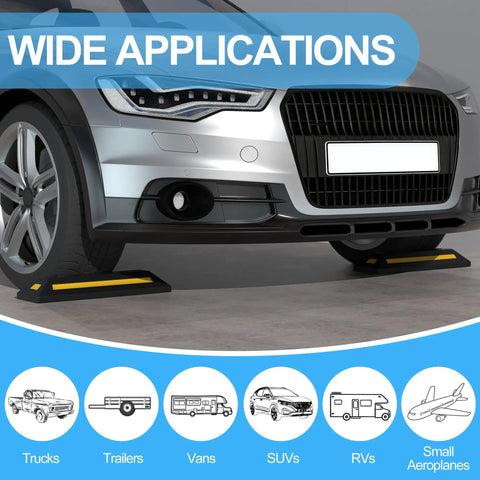 2 Pack Rubber Parking Blocks With Reflective Stripes Heavy Duty Garage Wheel Stoppers for Truck RV Trailer SUV