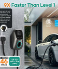 Image of Level 2 EV Charger With WiFi App And Plug In And Go 48 Amp Hardwired Or 38 MPH On NEMA 14 50 Plug connected to car.
