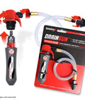 Lightweight AC Drain Gun With Flexible Hose For Condensate Lines, Clears HVAC Clogs Fast, Portable 3 Oz Air Powered Cleaner, No Cartridges Included, Requires CO2 Cartridges, Charcoal Grey, packaging and components displayed