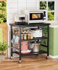 Rolling Kitchen Microwave Cart With 3 Tiers On Wheels A Grab And Go Mobile Storage Cart in kitchen setting