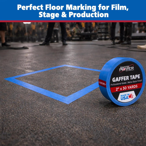 Electric Blue Gaffer Tape 2 Inch By 30 Yards No Residue Made In USA Pro Grade Matte Cloth Tape For Stage, used for floor marking.
