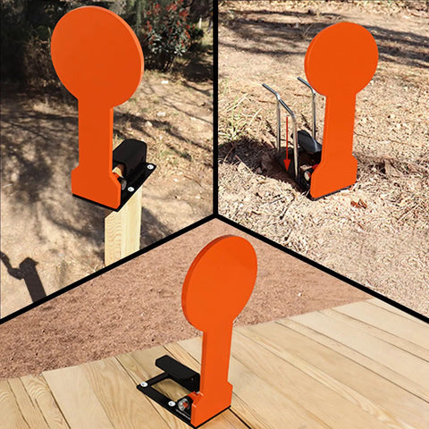 Three Eighths AR500 6 Inch Classic Popper Steel Target auto reset orange for pistols and rifles in outdoor setup.