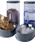Premium Stainless Steel Automatic Pet Feeder And Water Dispenser With Gravity Fed Bowls, automatic feeding station with cat.