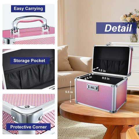 Pink Three Digit Combination Lock Box For Medication And Valuables Portable Locking Storage Case Ten By Seven By Nine Inches