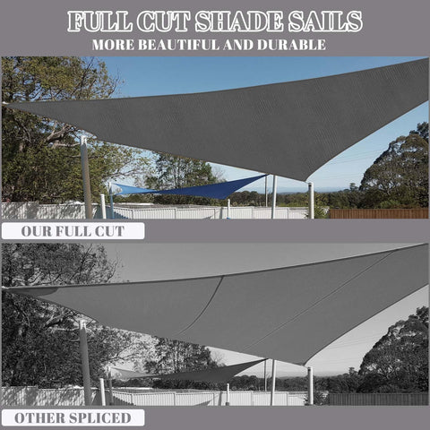 Comparison of 12x16Ft Rectangle Sun Shade Sail Canopy For Patio Backyard Garden Outdoor UV Block Shade Dark Grey, full cut vs spliced