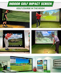 Indoor setup with 7mm Thickened Ultra Clear Golf Impact Screen With 32 Grommets 8 Foot By 8 Foot For Indoor Outdoor And Garage Swing Training
