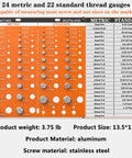 Dual SAE And Metric Nut And Bolt Thread Gauge Set For Quick No Fuss Precision Identification Of 22 Standard Threads And 24 Metric Threads With Eight Drill Bit Gauges