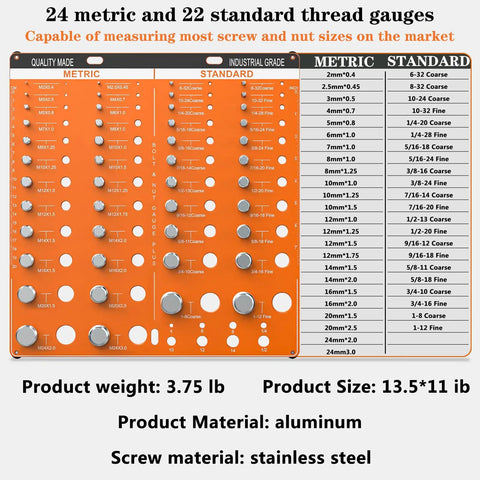 Dual SAE And Metric Nut And Bolt Thread Gauge Set For Quick No Fuss Precision Identification Of 22 Standard Threads And 24 Metric Threads With Eight Drill Bit Gauges