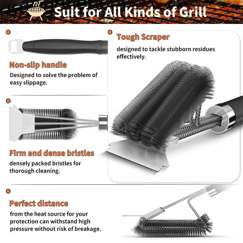 Heavy Duty Grill Brush And Scraper With 18 Inch Adjustable Handle For Outdoor Gas And Charcoal Grills Bottle Opener Included