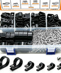 No Sweat 306 Piece Cable Clips And Wire Mount Assortment Kit Featuring R Type Clamps Heavy Duty Nylon Reusable Cord Holders With Stainless Screws For Quick Home Workspace Setup in a clear organizer.