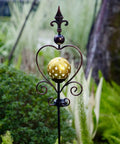 Solar Garden Lights Outdoor Decorative Stake For Yard Patio Porch Lawn Gold Globe LED Ball With Moon And Star Cutouts Creates Stunning Silhouettes Yard Art Garden Decor Solar Powered Landscape Accent Cool Outdoor Vibe