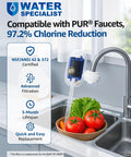 Replacement Faucet Filter For Plus RF9999 attached to kitchen sink improving taste and odor of water for drinking coffee tea