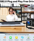 1080P USB Camera With 60FPS High Speed Capture, 170 Degree Fisheye Wide Angle, IR Night Vision And Auto IR Cut next to laptop on desk
