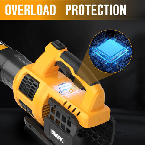 Cordless Leaf Blower 21V Handheld With Dual 3.0Ah Batteries And Fast Charger, 550 CFM 150 MPH showcasing overload protection