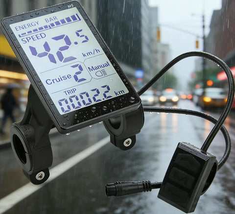 M5 LCD Display For E Bikes And Electric Scooters, Waterproof 6 Pin Connector, Universal 24V 60V Voltage, Rugged ABS Replacement Panel, Plug And Play Retrofit For Easy Upgrades And Clean Readouts