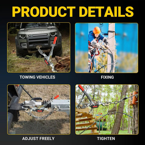 Beefy 2 Ton Come Along Winch For Vehicle Recovery And Outdoor Tough Jobs, Rugged Hand Winch With 4,400 Lbs Pulling Power, Built For Trucks, Trailers, Farm Work, Fence Stretching, Log And Tree Removal on vehicle and fence