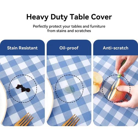 Buffalo Gingham Waterproof Vinyl Tablecloth Heavy Duty Wipeable Checkered Table Cover Outdoor Patio Picnic Camping 54 X 78 Inches Light Blue Spillproof PVC Protector stain and scratch resistance features