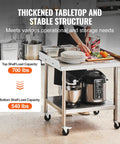 Stainless Steel Work Table 24 x 28 x 30 Inch With Four Casters And Three Sided Backsplash, heavy duty prep station in kitchen