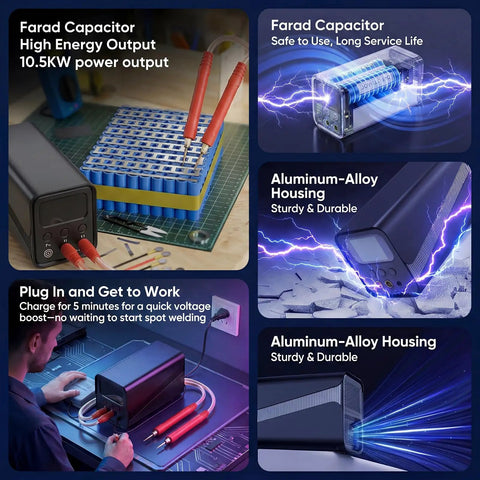 Capacitor Spot Welder For Battery Packs With 10.5kW Farad Welding Power Automatic And Foot Pedal Modes 100 To 240V Beefy Heavy Duty