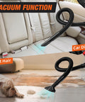 M18 Battery Compatible Cordless Leaf Blower With Brushless Motor, vacuum function shown cleaning car seats and pet hair.