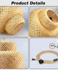 Plug In Pendant Light With Rattan Hanging Lights And Hand Woven Bamboo Lampshade, 15ft Hemp Rope, On Off Switch, details