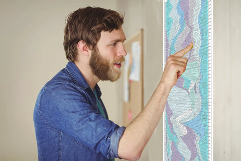 Man examining World History Timeline Poster For Classrooms Ancient Civilizations Comparison Chart With Blue Map 17 By 77 Inches Unframed