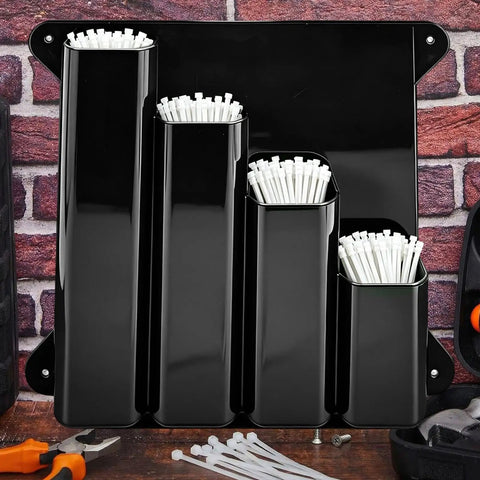 Heavy Duty Wall Mount Zip Tie Organizer Rack With Aluminum Construction Four Pocket Cable Holder Dispenser on brick wall