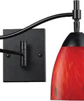 Celina 1 Light Swing Arm Wall Sconce In Dark Rust Finish With Bold Fire Red Glass For Modern Rustic Home Lighting In Living Room Or Hallway For A Sleek Cozy Vibe