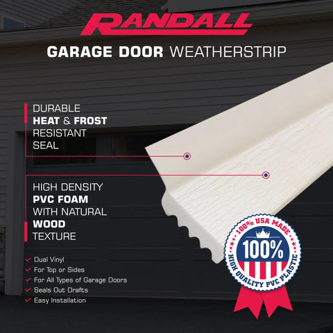 Garage Door Weatherstrip Seal Dual Vinyl 7 Feet Top And Sides White, durable heat resistant seal with wood texture.