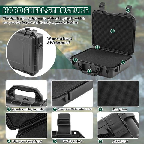 Waterproof Hard Case With DIY Customizable Foam Insert And Included Knife, Rugged Portable Protective Storage, Black