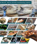 Collage of wood shaping projects using a 4 Inch Wood Shaping Wheel for Angle Grinders With 5/8 Inch Arbor and 7/8 Inch Conversion Ring Included