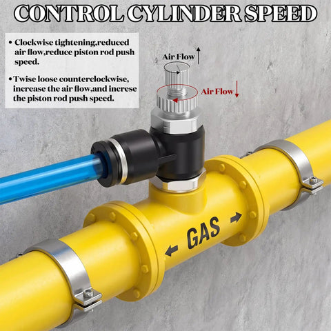 "10 Pack Pneumatic Air Flow Control Valves One Quarter Inch Tube OD And One Eighth NPT External Threads 90 Degree Elbow Fittings"