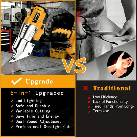 20V Max Cordless Sheet Metal Cutter Bare Tool with 360 Degree Pivoting Head and 2300 RPM Brushless Motor compared to traditional tools