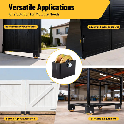 2 Pack Built Tough 4 Inch V Groove Sliding Gate Rollers With Welded Brackets And Dual Sealed Bearings Crushing A Solid 3000 Pound Load For Corrosion Resistant Yard Glide used for different gate types.