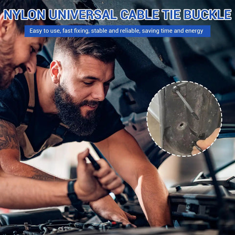 Mechanics using Nylon Universal Cable Tie Buckle Kit With Button Design And Flush Cutter 261 Piece Zip Ties on car engine