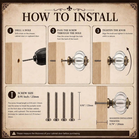 Installation guide for Crystal Pumpkin Cabinet Knobs 25 Pieces Clear Acrylic Drawer Pulls With Screws Vintage Round Dresser Knob