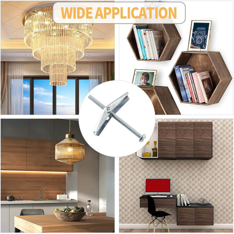 10Pcs 1 Eighth By 2 Inch Round Head Toggle Bolts With Wing Nuts For Drywall And Wood Hanging shown with shelves and fixtures