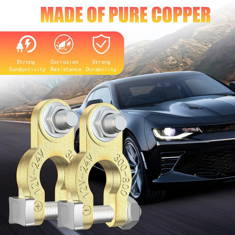 Heavy Duty Battery Terminal Clamps With Pure Copper Ends And Anti Corrosion Pads M8 Bolt Top Post Style For Car Truck Boat Marine RV And Other Vehicles Durable Electrical Connectors 1 Pair