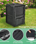 80 Gallon Outdoor Compost Bin With Top Lid And Bottom Door Aerating Design in a garden setting