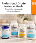 Assorted SFI Health nutraceutical supplements including Ther-Biotic and Magnesium Glycinate complex on a countertop.