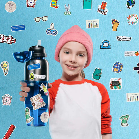 Science Sticker Pack 200 Pcs For Students And Teachers Four Styles Kid Friendly Classroom Decor Decals shown on water bottle
