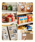 Collage showing uses of the B2 Pro Label Maker With Bluetooth, 300 DPI Sticker Printer for jars, bakery items, gifts, and notes.
