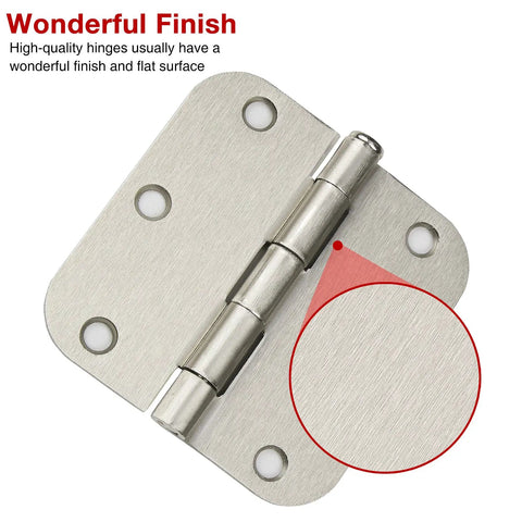 Heavy Duty 24 Pack 3.5 Inch Round Brushed Satin Nickel Door Hinges For Interior And Exterior Use Ideal For Doors Cabinets Gates And Furniture With 6 Holes 270 Degree Rotation And 144 Free Screws Included, close-up of hinge finish